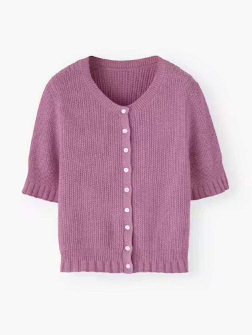 Wrap London soft magenta button through short sleeve women's cardigan sweater - Picture 7 of 8
